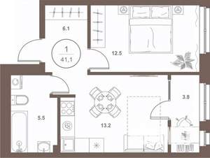 1-к квартира, вторичка, 41м2, 11/16 этаж