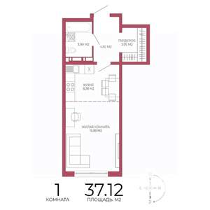 1-к квартира, строящийся дом, 37м2, 4/18 этаж