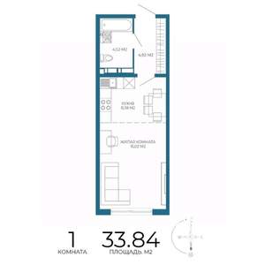 1-к квартира, строящийся дом, 34м2, 7/17 этаж