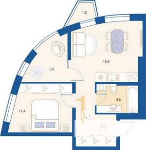 1-к квартира, вторичка, 45м2, 3/16 этаж