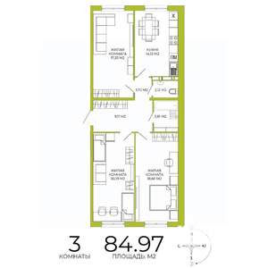 3-к квартира, строящийся дом, 85м2, 6/18 этаж