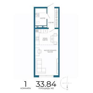 1-к квартира, строящийся дом, 34м2, 12/17 этаж