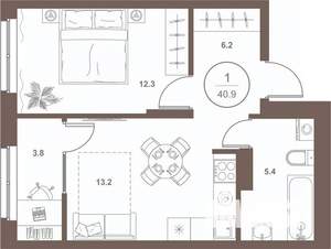 1-к квартира, вторичка, 41м2, 12/16 этаж