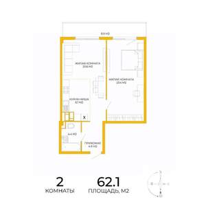 2-к квартира, вторичка, 62м2, 17/17 этаж
