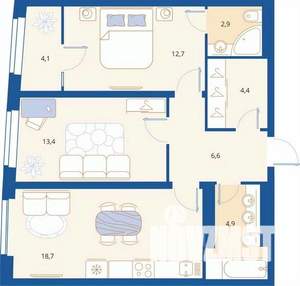 2-к квартира, вторичка, 67м2, 13/16 этаж