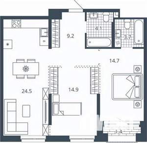 2-к квартира, вторичка, 73м2, 16/24 этаж