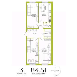 3-к квартира, строящийся дом, 85м2, 3/18 этаж