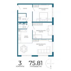 3-к квартира, вторичка, 76м2, 13/17 этаж