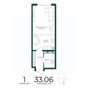 1-к квартира, вторичка, 33м2, 16/17 этаж