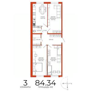 3-к квартира, строящийся дом, 84м2, 2/18 этаж