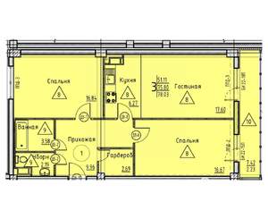 3-к квартира, строящийся дом, 78м2, 7/18 этаж