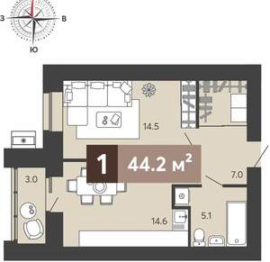 1-к квартира, вторичка, 44м2, 1/17 этаж