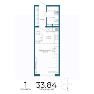 1-к квартира, строящийся дом, 34м2, 9/17 этаж
