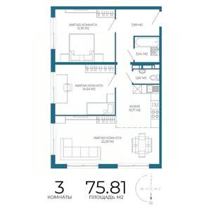 3-к квартира, строящийся дом, 76м2, 6/17 этаж