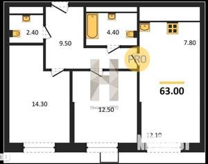 2-к квартира, вторичка, 63м2, 4/17 этаж