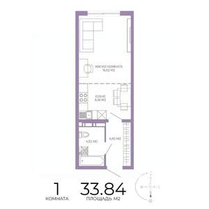 1-к квартира, строящийся дом, 34м2, 7/17 этаж