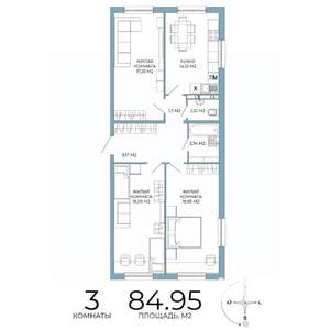 3-к квартира, строящийся дом, 85м2, 10/18 этаж