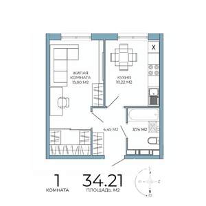 1-к квартира, строящийся дом, 34м2, 10/18 этаж