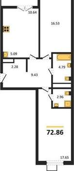 2-к квартира, строящийся дом, 73м2, 11/12 этаж