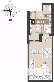 1-к квартира, сданный дом, 116м2, 2/17 этаж