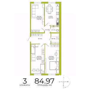 3-к квартира, строящийся дом, 85м2, 7/18 этаж