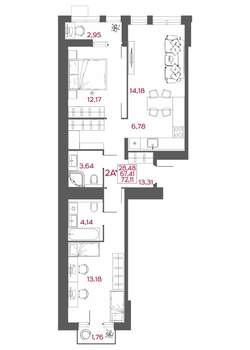 2-к квартира, вторичка, 72м2, 13/14 этаж