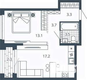 1-к квартира, вторичка, 43м2, 18/24 этаж