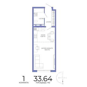 1-к квартира, строящийся дом, 34м2, 7/17 этаж