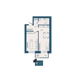 2-к квартира, вторичка, 48м2, 8/17 этаж