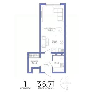1-к квартира, строящийся дом, 37м2, 8/17 этаж