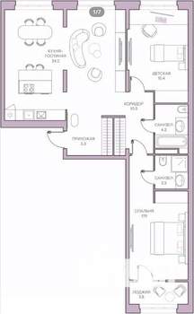 3-к квартира, вторичка, 95м2, 2/16 этаж