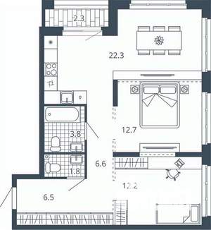 2-к квартира, вторичка, 68м2, 11/24 этаж