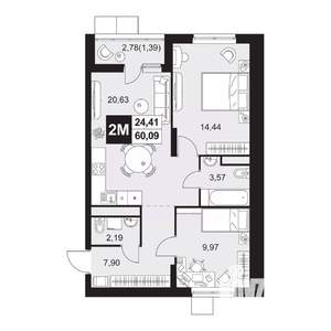 3-к квартира, вторичка, 60м2, 4/20 этаж