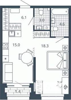 1-к квартира, вторичка, 47м2, 18/24 этаж