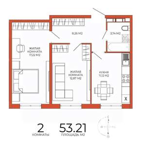 2-к квартира, строящийся дом, 53м2, 11/18 этаж