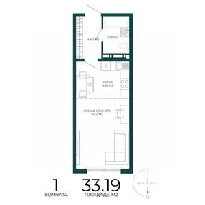 1-к квартира, строящийся дом, 33м2, 16/17 этаж