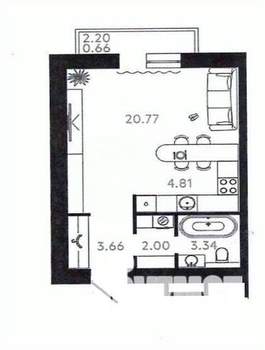 Студия квартира, вторичка, 37м2, 8/12 этаж