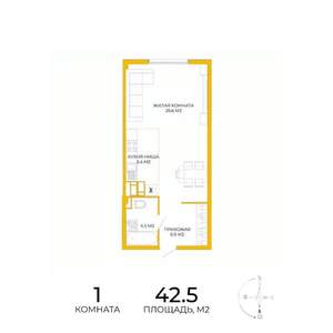 1-к квартира, вторичка, 43м2, 11/17 этаж
