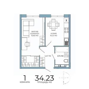 1-к квартира, строящийся дом, 34м2, 14/18 этаж