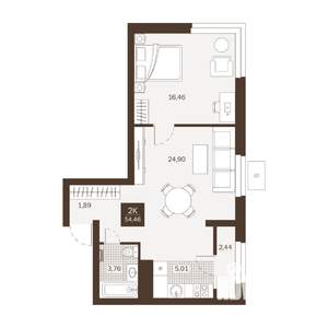 2-к квартира, вторичка, 54м2, 13/22 этаж