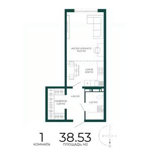 1-к квартира, строящийся дом, 39м2, 9/17 этаж