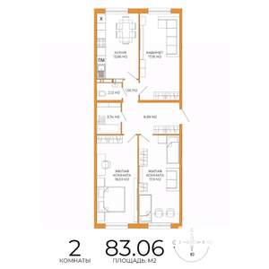 2-к квартира, строящийся дом, 83м2, 9/18 этаж