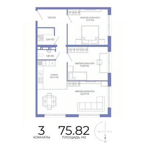 3-к квартира, вторичка, 76м2, 16/17 этаж