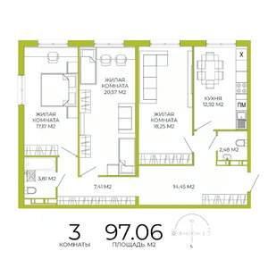 3-к квартира, вторичка, 97м2, 12/18 этаж