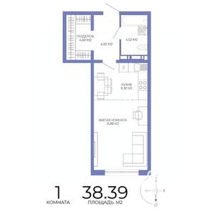 1-к квартира, строящийся дом, 38м2, 4/17 этаж