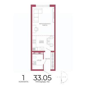 1-к квартира, строящийся дом, 33м2, 5/18 этаж