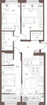 3-к квартира, вторичка, 86м2, 7/16 этаж