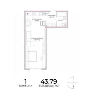 1-к квартира, строящийся дом, 44м2, 9/17 этаж
