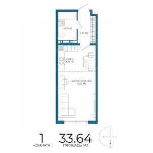 1-к квартира, строящийся дом, 34м2, 16/17 этаж