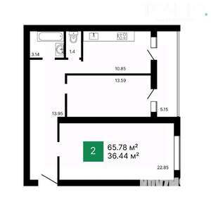 2-к квартира, вторичка, 66м2, 15/16 этаж